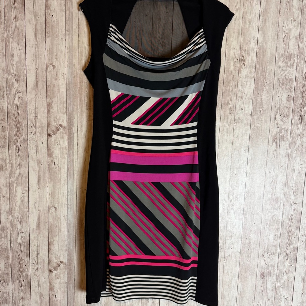 Joseph Ribkoff Contrast Multicolor Mesh Back Sleeveless Sheath Dress